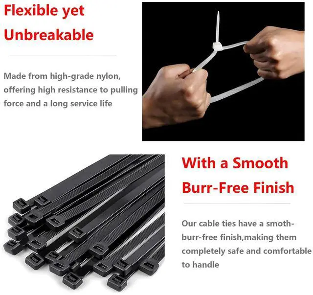 Alt view image 4 of 6 - 12 Inch Heavy Duty Zip Ties, 0.3 Inch Wide 120LBS Tensile Strength, Self-Locking Black Nylon Cable Ties for Outdoor Indoor Use, Home Office Garden Automotive Wire Cord Management,by