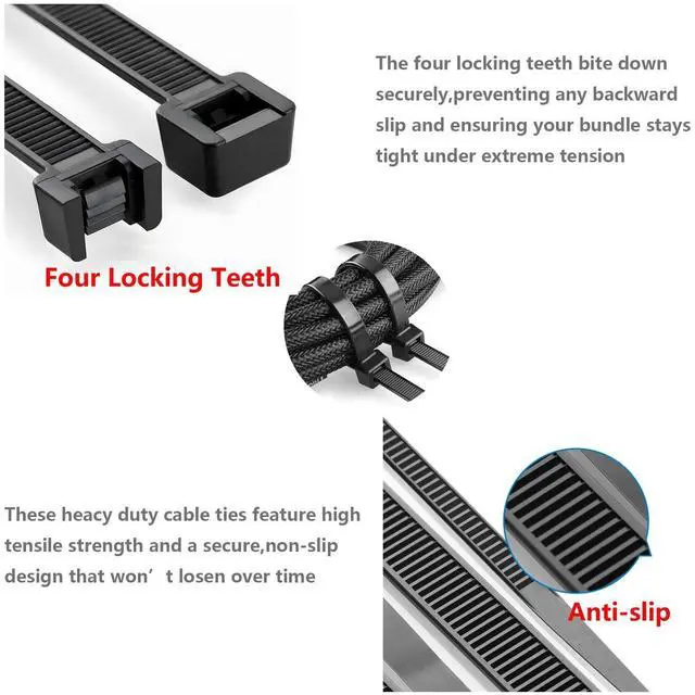 Alt view image 5 of 6 - 12 Inch Heavy Duty Zip Ties, 0.3 Inch Wide 120LBS Tensile Strength, Self-Locking Black Nylon Cable Ties for Outdoor Indoor Use, Home Office Garden Automotive Wire Cord Management,by