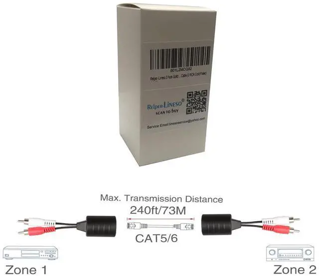Alt view image 6 of 6 - 2 Pack Gold Plated Stereo RCA to Stereo RCA Audio Signal Over Cat5/6 Cable