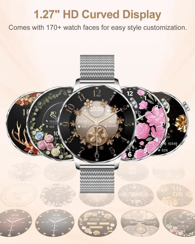 Alt view image 6 of 6 - Smart Watches for Women, IP68 Waterproof Fitness Tracker, Answer/Make Calls, 100+ Sport Modes, Heart Rate/Sleep/Steps Monitor for Android Phones and iPhone (Silver)