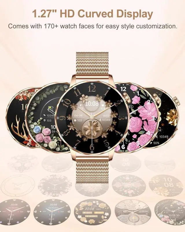 Alt view image 3 of 6 - Smart Watches for Women, IP68 Waterproof Fitness Tracker, Answer/Make Calls, 100+ Sport Modes, Heart Rate/Sleep/Steps Monitor for Android Phones and iPhone (Rose Gold)