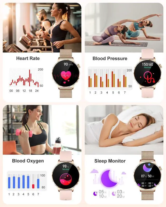 Alt view image 5 of 6 - Smart Watches for Women, IP68 Waterproof Fitness Tracker, Answer/Make Calls, 100+ Sport Modes, Heart Rate/Sleep/Steps Monitor for Android Phones and iPhone (Rose Gold)