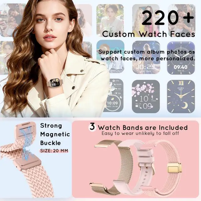 Alt view image 3 of 6 - Smart Watch for Women for Android & iPhone 1.85" HD Fitness Tracker IP68 | Bluetooth Call Smartwatch with Heart Rate SpO2 Sleep Monitor, DIY Dial 120+Sport Step IP68 Waterproof, 3 Band/1000mAh