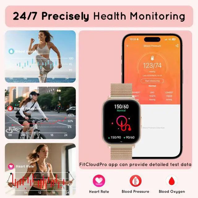 Alt view image 4 of 6 - Smart Watch for Women for Android & iPhone 1.85" HD Fitness Tracker IP68 | Bluetooth Call Smartwatch with Heart Rate SpO2 Sleep Monitor, DIY Dial 120+Sport Step IP68 Waterproof, 3 Band/1000mAh