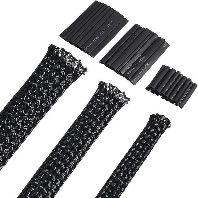 Main image of 50ft PET Expandable Braided Cable Sleeve, Wire Loom Braid Sleeving with 127 Pieces Shrink Tube for Audio Video and Other Home Device Cable Automotive Wire(1 Inch, 3/8 Inch, 1/4 Inch,Black)