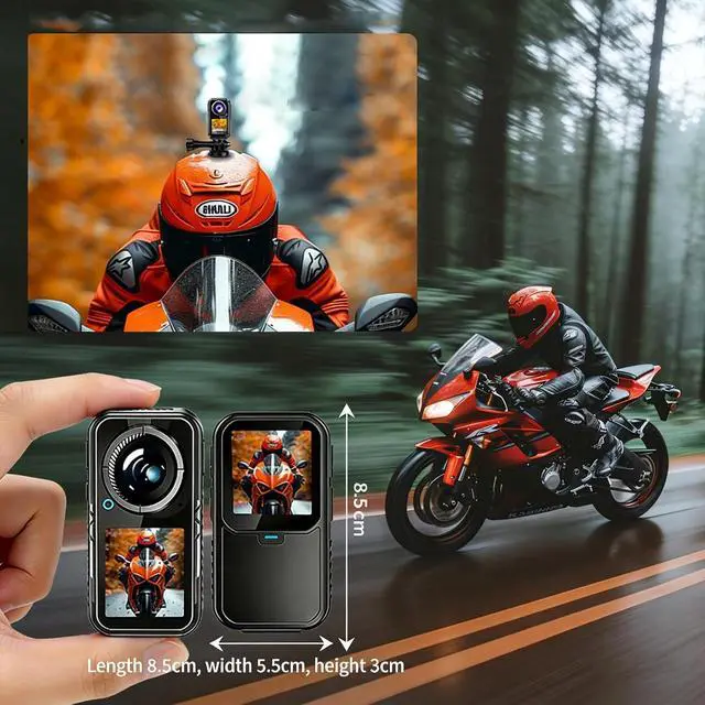 Alt view image 3 of 6 - Motorcycle Camera with Stabilization & EIS,Chest Magnetic Action Camera with Dual Screen,Wearable Thumb Size Waterproof Body Cam,with Mount for Motorcycle/Bike,for Cycling,Outdoors Activities (128g)
