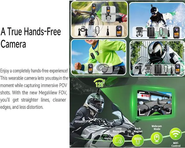 Alt view image 4 of 6 - Motorcycle Camera with Stabilization & EIS,Chest Magnetic Action Camera with Dual Screen,Wearable Thumb Size Waterproof Body Cam,with Mount for Motorcycle/Bike,for Cycling,Outdoors Activities (128g)