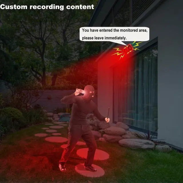Alt view image 5 of 6 - Solar Outdoor Motion Sensor Alarm - Barking Dog Sound With 2 * 130db Noise Maker & 13LED Strobe Light, Support Recording, for Home Security (1 Pack)
