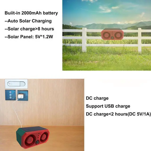 Alt view image 3 of 6 - Solar Outdoor Motion Sensor Alarm - Barking Dog Sound With 2 * 130db Noise Maker & 13LED Strobe Light, Support Recording, for Home Security (1 Pack)