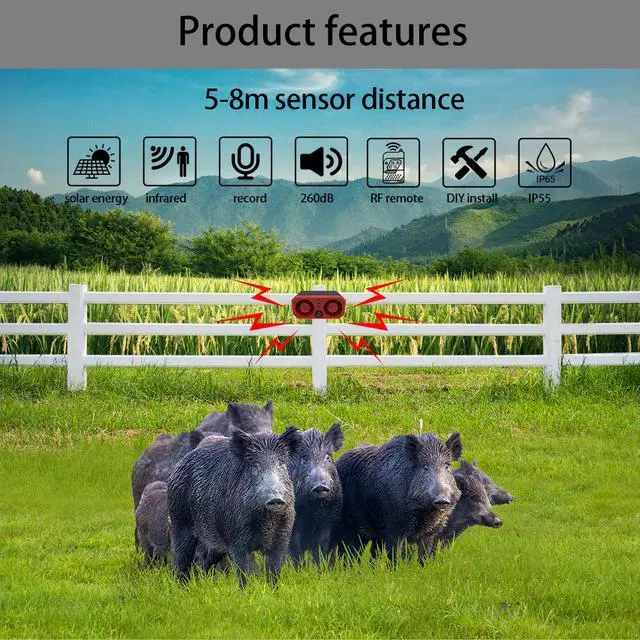 Alt view image 6 of 6 - Solar Outdoor Motion Sensor Alarm - Barking Dog Sound With 2 * 130db Noise Maker & 13LED Strobe Light, Support Recording, for Home Security (1 Pack)