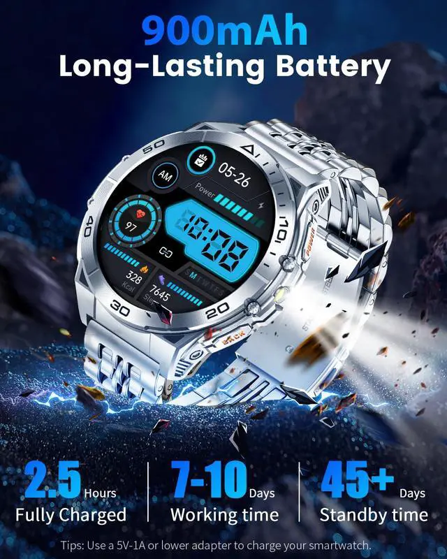 Alt view image 2 of 6 - Military Smart Watches for Men with Bluetooth Call, 1.6" AMOLED Waterproof Smartwatch with Flashlight, 116 Sport Modes, 900mAh Heart Rate/SpO2/Sleep Monitor Fitness Tracker for Android iOS