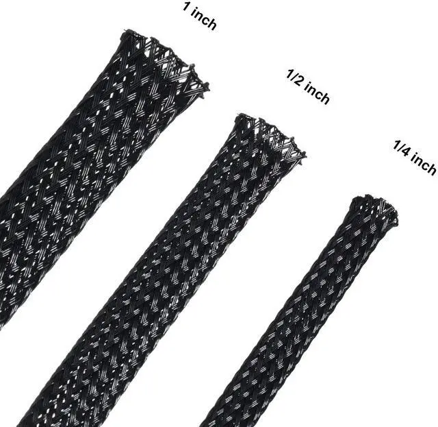 Alt view image 2 of 7 - 50ft PET Expandable Braided Cable Sleeve, Wire Loom Braid Sleeving with 127 Pieces Shrink Tube for Audio Video and Other Home Device Cable Automotive Wire(1 Inch, 3/8 Inch, 1/4 Inch,Black)