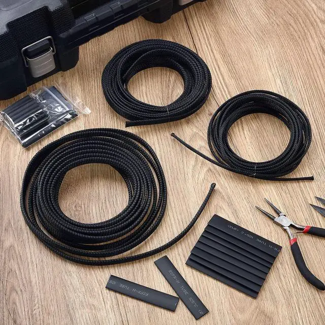 Alt view image 7 of 7 - 50ft PET Expandable Braided Cable Sleeve, Wire Loom Braid Sleeving with 127 Pieces Shrink Tube for Audio Video and Other Home Device Cable Automotive Wire(1 Inch, 3/8 Inch, 1/4 Inch,Black)