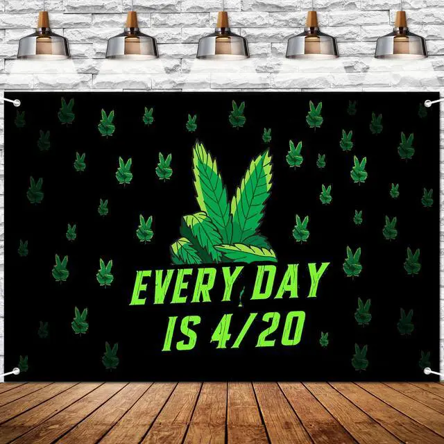 Main image of Vibrant Green Leaves Print Photography Backdrop Banner - Every Day is 4/20 Themed Background for Birthday Parties, Graduation Events, Bachelor Celebrations & Man Cave Decor 72x43 Inch