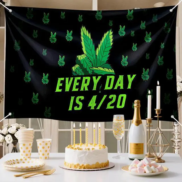 Alt view image 2 of 6 - Vibrant Green Leaves Print Photography Backdrop Banner - Every Day is 4/20 Themed Background for Birthday Parties, Graduation Events, Bachelor Celebrations & Man Cave Decor 72x43 Inch