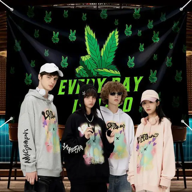Alt view image 3 of 6 - Vibrant Green Leaves Print Photography Backdrop Banner - Every Day is 4/20 Themed Background for Birthday Parties, Graduation Events, Bachelor Celebrations & Man Cave Decor 72x43 Inch