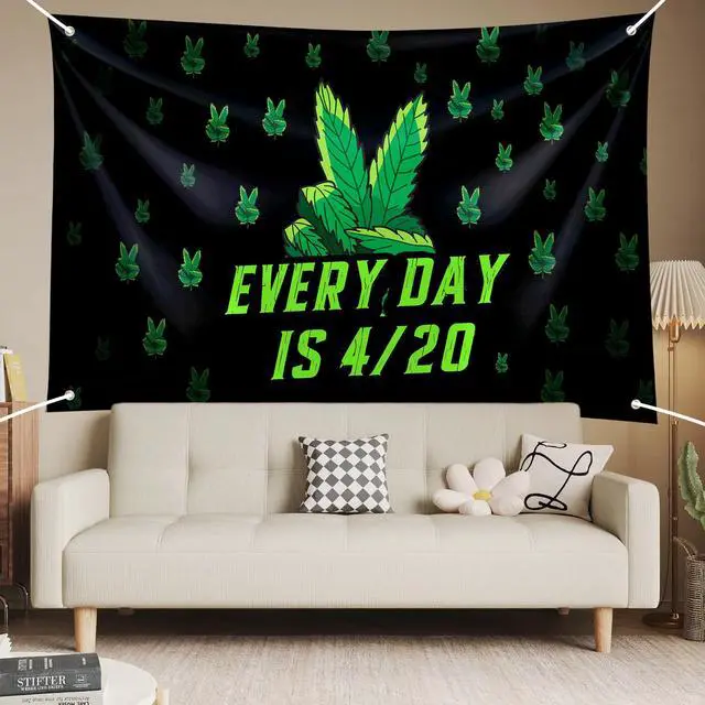 Alt view image 4 of 6 - Vibrant Green Leaves Print Photography Backdrop Banner - Every Day is 4/20 Themed Background for Birthday Parties, Graduation Events, Bachelor Celebrations & Man Cave Decor 72x43 Inch