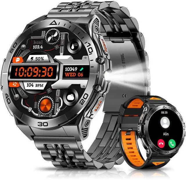Main image of Military Smart Watches for Men with Bluetooth Call, 1.6" AMOLED Waterproof Smartwatch with Flashlight, 116 Sport Modes, 900mAh Heart Rate/SpO2/Sleep Monitor Fitness Tracker for Android iOS