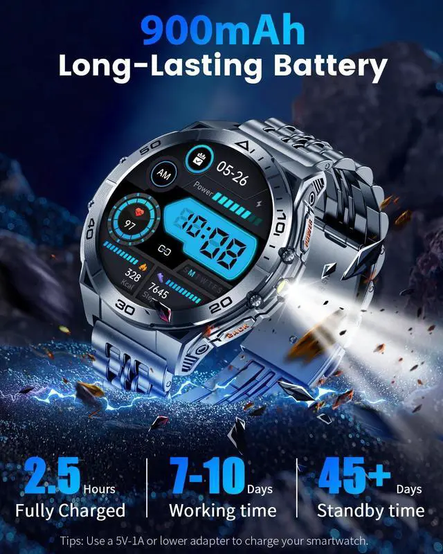 Alt view image 2 of 6 - Military Smart Watches for Men with Bluetooth Call, 1.6" AMOLED Waterproof Smartwatch with Flashlight, 116 Sport Modes, 900mAh Heart Rate/SpO2/Sleep Monitor Fitness Tracker for Android iOS