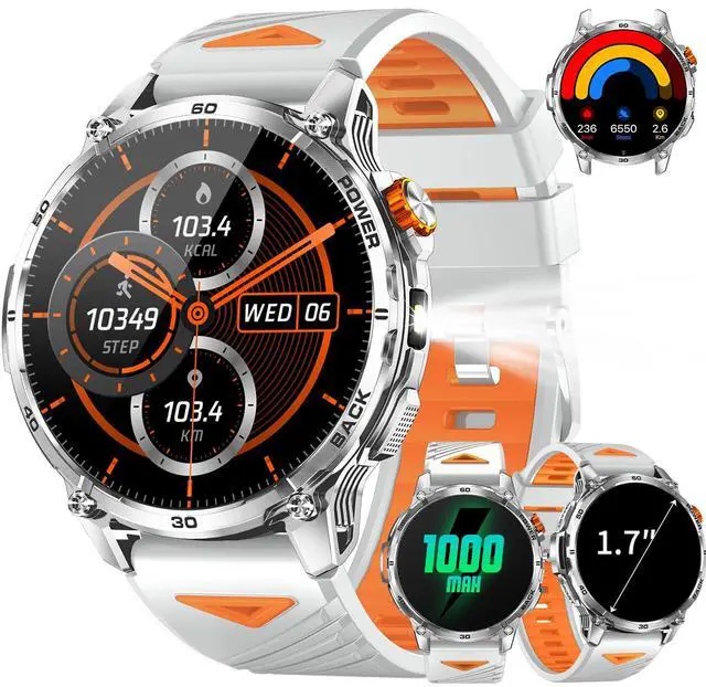 Main image of Military Smart Watches for Men with 1000mAH Battery, 1.7" HD Sports Smartwatch with Flashlight/Bluetooth Call/Heart Rate/SpO2/Sleep Monitor, Fitness Tracker for iPhone/Android Phones