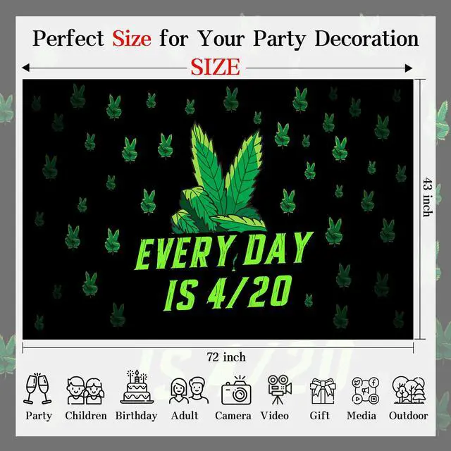 Alt view image 6 of 6 - Vibrant Green Leaves Print Photography Backdrop Banner - Every Day is 4/20 Themed Background for Birthday Parties, Graduation Events, Bachelor Celebrations & Man Cave Decor 72x43 Inch