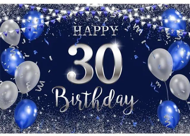 Main image of Happy 30th Birthday Backdrop 6x4ft Fabric Blue 30th Birthday Backdrops for Men Women Bday Party 30 Year Old Party Decoration Backdrops