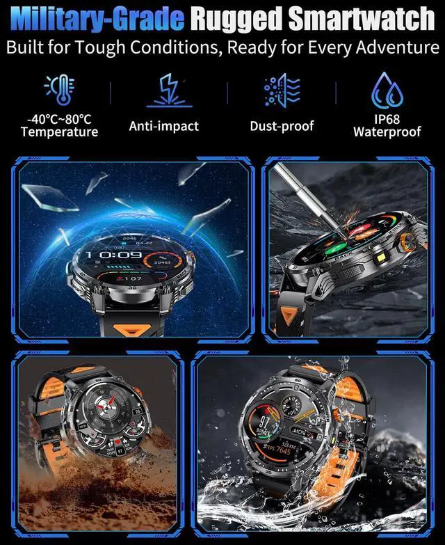 Alt view image 3 of 6 - Military Smart Watches for Men with 1000mAH Battery, 1.7" HD Sports Smartwatch with Flashlight/Bluetooth Call/Heart Rate/SpO2/Sleep Monitor, Fitness Tracker for iPhone/Android Phones