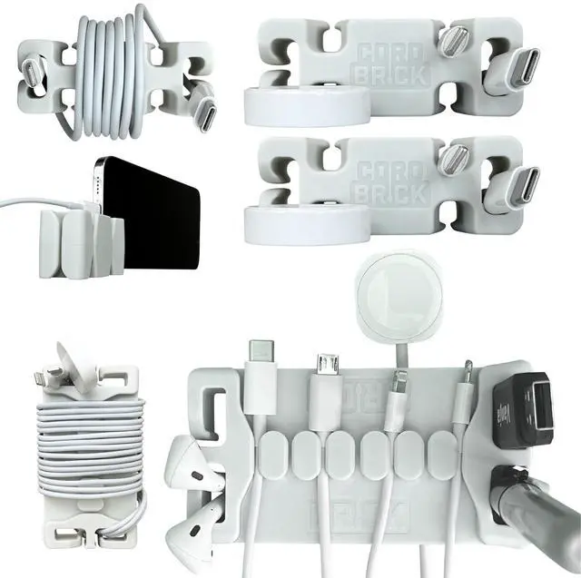Main image of /DeskBrick Bundle Weighted Cord Holders for Nightstand & Desk - Phone Charger Cable Management Travel, Phone Accessory, Stocking Stuffer - Gift for Home, Office - Light Gray