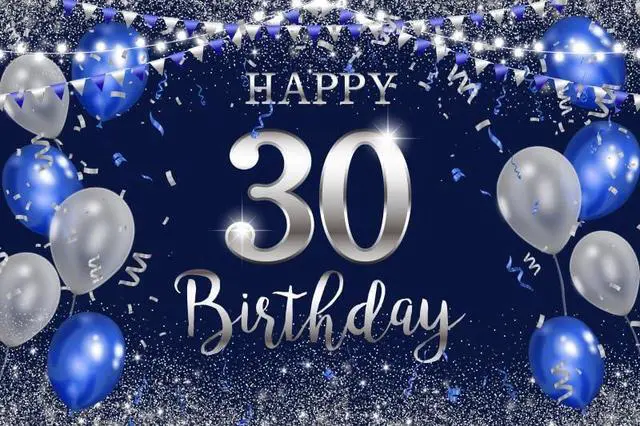 Alt view image 4 of 4 - Happy 30th Birthday Backdrop 6x4ft Fabric Blue 30th Birthday Backdrops for Men Women Bday Party 30 Year Old Party Decoration Backdrops