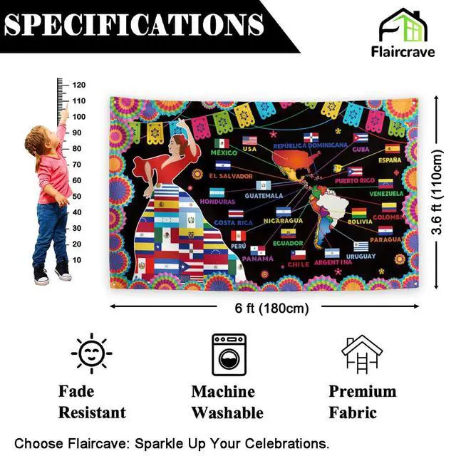 Alt view image 2 of 5 - Hispanic Heritage Month Banner Latin American Flags Backdrop Sign Mes De La Herencia Hispana Decor Spanish Heritage Month Decorations for Home Party