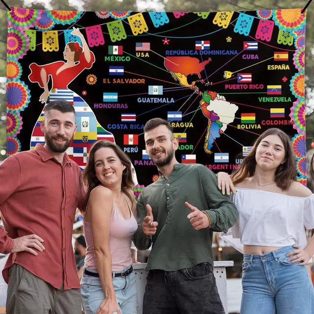 Alt view image 3 of 5 - Hispanic Heritage Month Banner Latin American Flags Backdrop Sign Mes De La Herencia Hispana Decor Spanish Heritage Month Decorations for Home Party