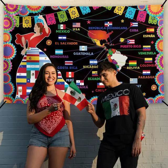 Alt view image 4 of 5 - Hispanic Heritage Month Banner Latin American Flags Backdrop Sign Mes De La Herencia Hispana Decor Spanish Heritage Month Decorations for Home Party