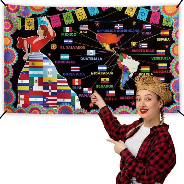 Alt view image 5 of 5 - Hispanic Heritage Month Banner Latin American Flags Backdrop Sign Mes De La Herencia Hispana Decor Spanish Heritage Month Decorations for Home Party