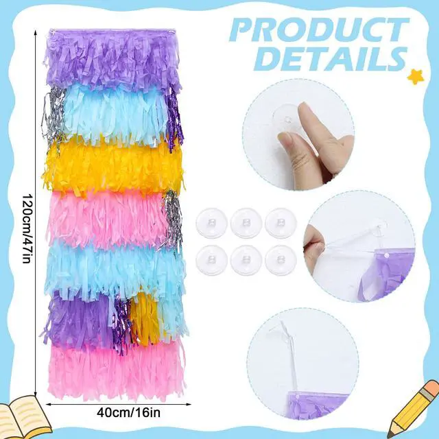 Alt view image 3 of 6 - 3 Set Pastel Rainbow Classroom Wall Decoration Fringe Backdrop Multicolor Wall Paper Tassels Fringe Decor for First Day of School Back to School Classroom Reading Corner Bulletin Board Decor
