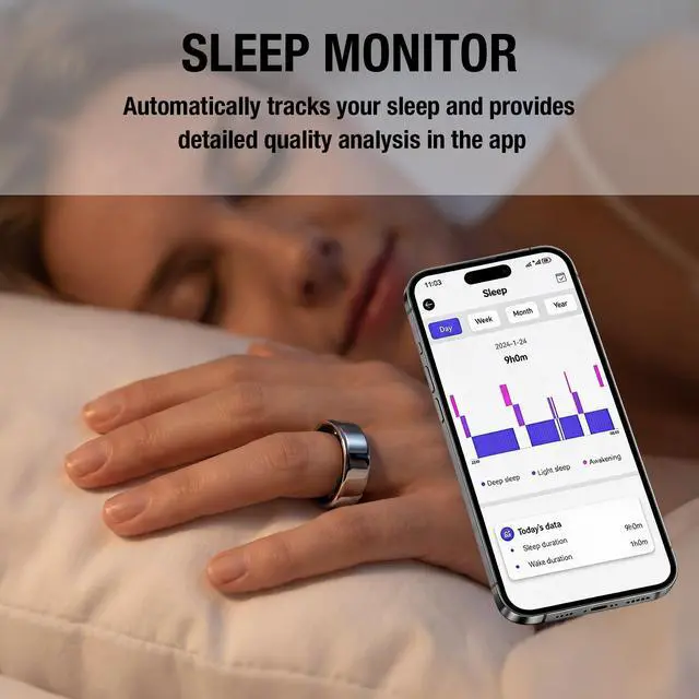 Alt view image 6 of 6 - Smart Ring for Women & Men, Health Tracker & 5ATM. (Silver, 8#) | No Subscription FeeHeart Rate, Blood Oxygen,Blood Pressure, Sleep Heart Rate Tracker for iOS & Android