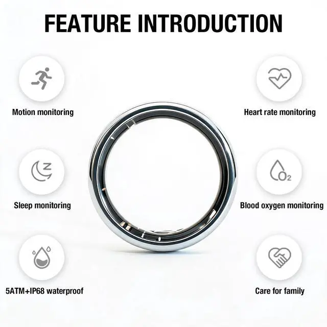 Alt view image 2 of 7 - Smart Ring for Women, Health Tracker & 5ATM. (Silver, 7#) | No Subscription FeeHeart Rate, Blood Oxygen,Blood Pressure, Sleep Heart Rate Tracker for iOS & Android