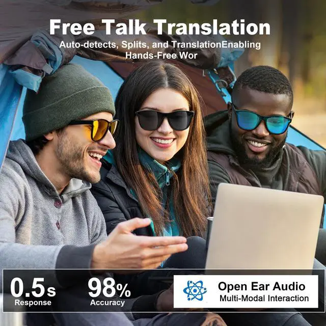 Alt view image 2 of 6 - AI Smart Glasses, Polarized Bluetooth Sunglasses for Men Women | Real-Time Translation, Touch & Voice Control, Open-Ear Music & Hands-Free Calling, 68h Battery
