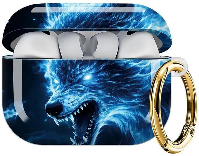 Main image of Case Compatible with AirPod Pro 3 2025, Cute Protective Cover with Keychain for AirPod Pro 3rd Generation, Full Protection Case for Women Girls(Blue Flame Wolf Head)