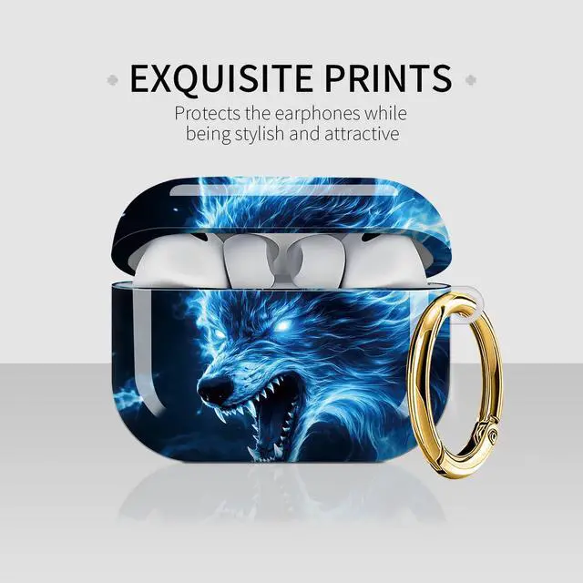 Alt view image 3 of 7 - Case Compatible with AirPod Pro 3 2025, Cute Protective Cover with Keychain for AirPod Pro 3rd Generation, Full Protection Case for Women Girls(Blue Flame Wolf Head)