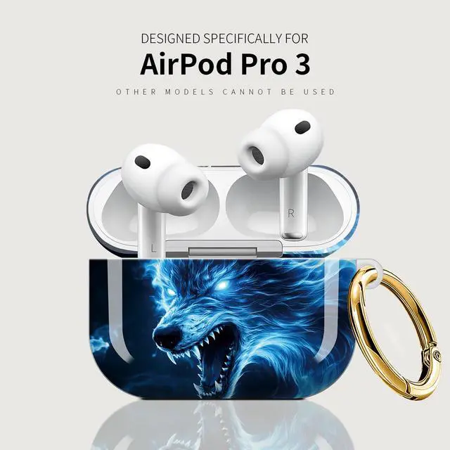 Alt view image 5 of 7 - Case Compatible with AirPod Pro 3 2025, Cute Protective Cover with Keychain for AirPod Pro 3rd Generation, Full Protection Case for Women Girls(Blue Flame Wolf Head)