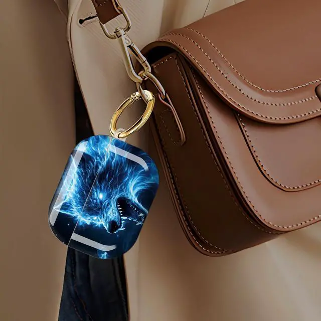Alt view image 6 of 7 - Case Compatible with AirPod Pro 3 2025, Cute Protective Cover with Keychain for AirPod Pro 3rd Generation, Full Protection Case for Women Girls(Blue Flame Wolf Head)