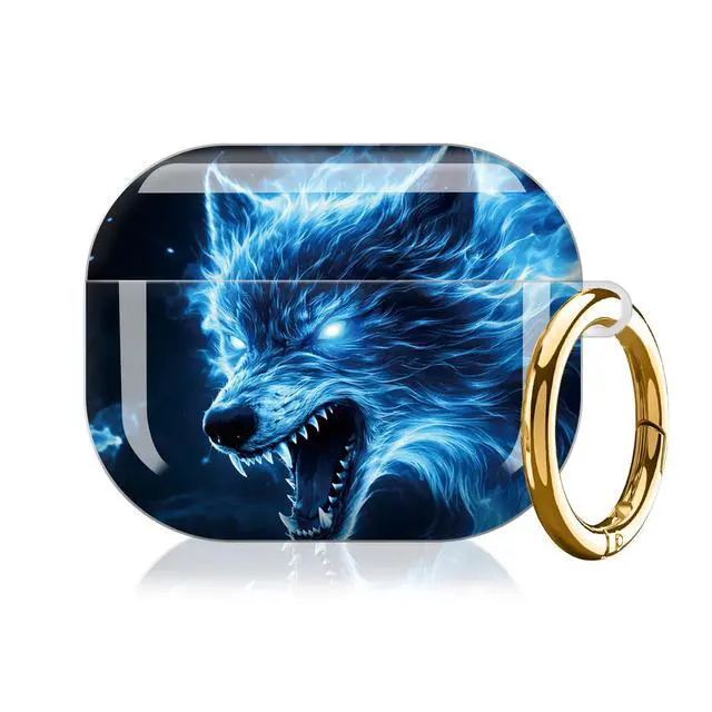 Alt view image 7 of 7 - Case Compatible with AirPod Pro 3 2025, Cute Protective Cover with Keychain for AirPod Pro 3rd Generation, Full Protection Case for Women Girls(Blue Flame Wolf Head)