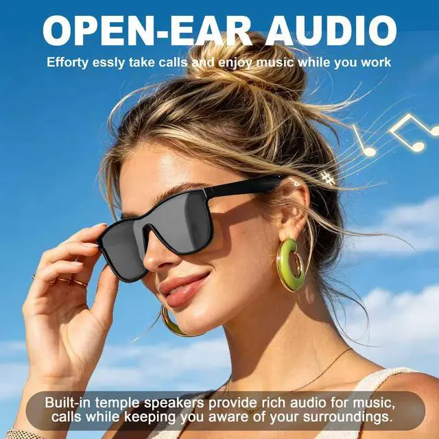 Alt view image 3 of 6 - AI Smart Glasses, Polarized Bluetooth Sunglasses for Men Women | Real-Time Translation, Touch & Voice Control, Open-Ear Music & Hands-Free Calling, 68h Battery