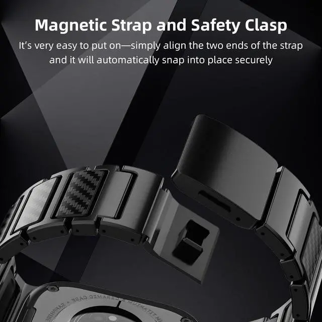 Alt view image 2 of 6 - Magnetic Titanium Band Compatible with Apple Watch Ultra 3 2 1 Series 11 10 9 8 7 SE, Premium Dual Material Strap for Men Business & Sports, Compatible with 44mm 45mm 46mm 49mm Large Dial Models