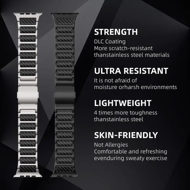 Alt view image 3 of 6 - Magnetic Titanium Band Compatible with Apple Watch Ultra 3 2 1 Series 11 10 9 8 7 SE, Premium Dual Material Strap for Men Business & Sports, Compatible with 44mm 45mm 46mm 49mm Large Dial Models