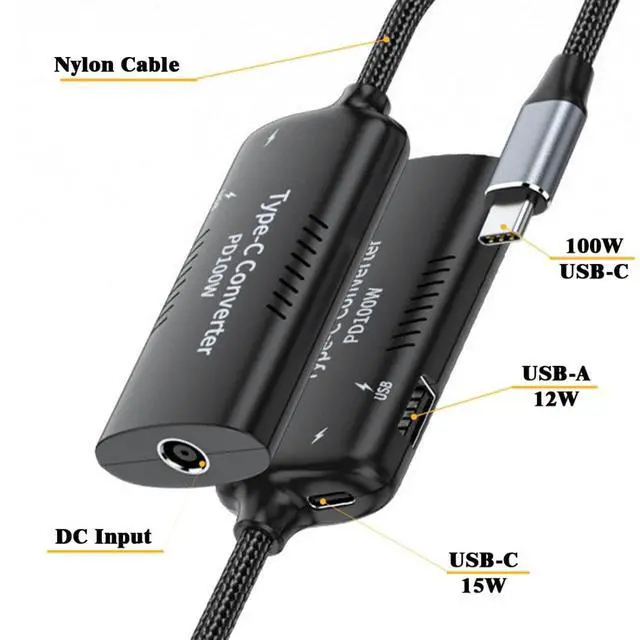 Alt view image 5 of 7 - USB C Power Converter,DC Power 5.5x2.5mm Input to USB C 100W with 15W Type C and 12W Type A Output PD Emulator Trigger Charge Cable Adapter