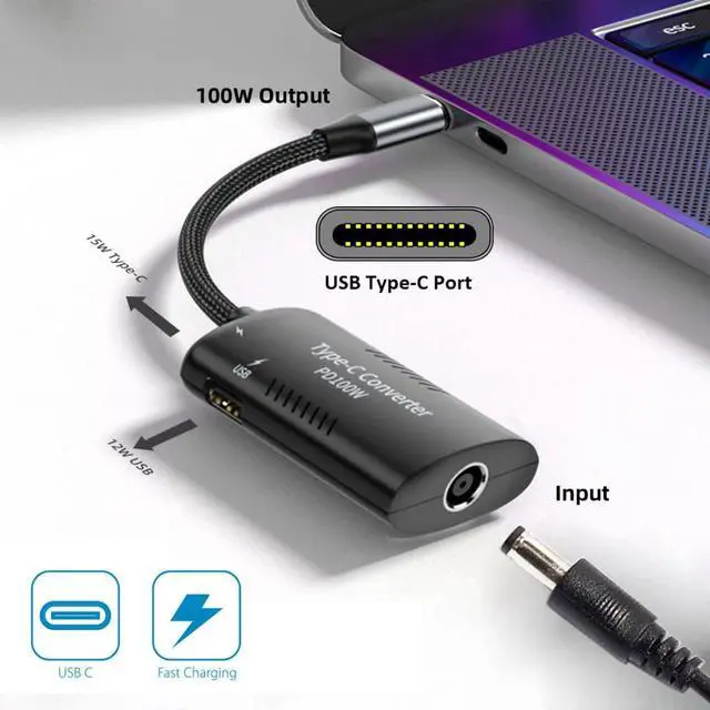 Alt view image 4 of 7 - USB C Power Converter,DC Power 5.5x2.5mm Input to USB C 100W with 15W Type C and 12W Type A Output PD Emulator Trigger Charge Cable Adapter