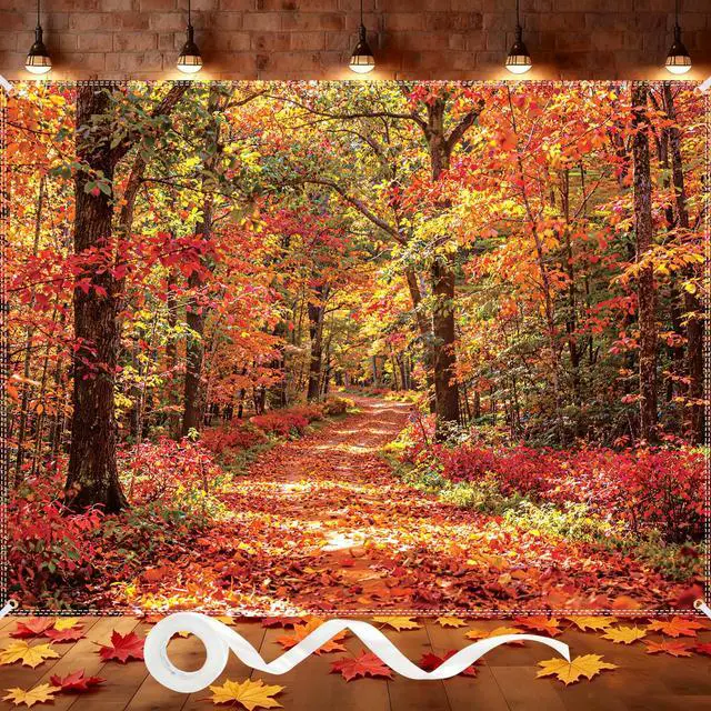 Main image of Fall Backdrops for Photography 8×6ft Autumn Leaves Scene Photo Backdrop | with 100pcs 3.1inch dualcolor artificial maple leaves, Photoshoot Prop Background,Thanksgiving Party Decorations Banner
