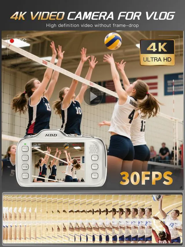 Alt view image 3 of 7 - True 4K Digital Camera with Beauty Mode, 64MP Vlogging Camera for Beginners,16X Zoom, Anti-Shake & Autofocus, 32GB Card, 120g Ultra Compact Portable Cameras for Photography (White)