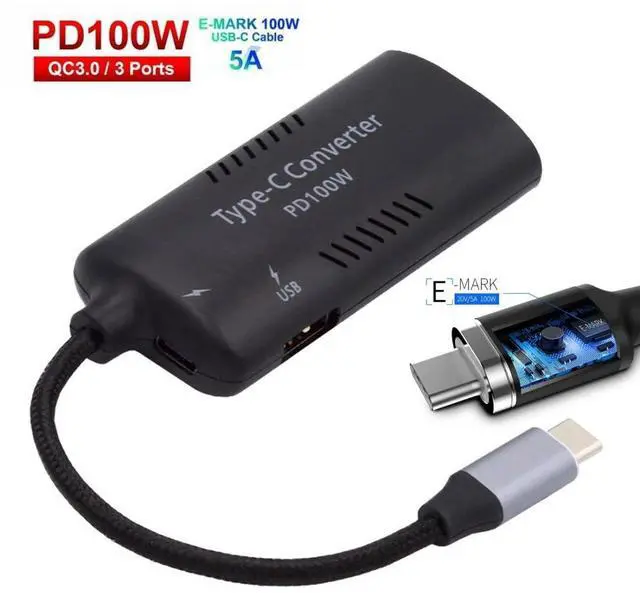 Alt view image 7 of 7 - USB C Power Converter,DC Power 5.5x2.5mm Input to USB C 100W with 15W Type C and 12W Type A Output PD Emulator Trigger Charge Cable Adapter
